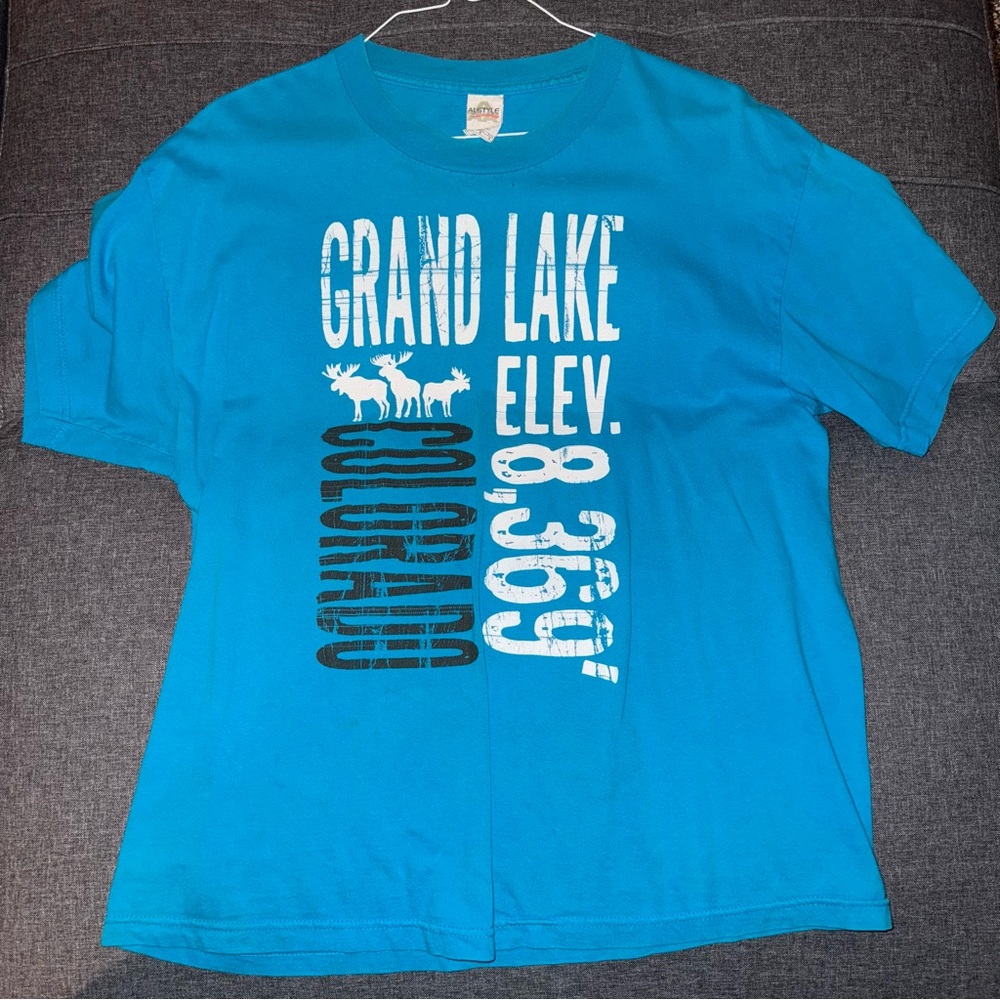 Men’s Grand Lake, Colorado Blue T-Shirt Size L Short Sleeve